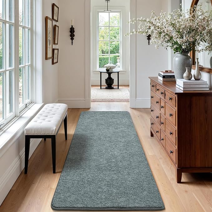 Keeko 2x8 Area Rugs for Living Room,Soft Washable Memory Foam Bedroom Rug | Indoor Throw Rug Low Pile Minimalist Non Slip Carpet for Kids Nursery Classroom Dorm Room Home Decor Grey-green and White