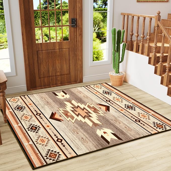 BENRON Western Area Rugs for Living Room Bedroom 3x5, Non Slip, Warm Beige | Southwest aztec Throw Rugs for Dining Table Kitchen Home Decor, Washable