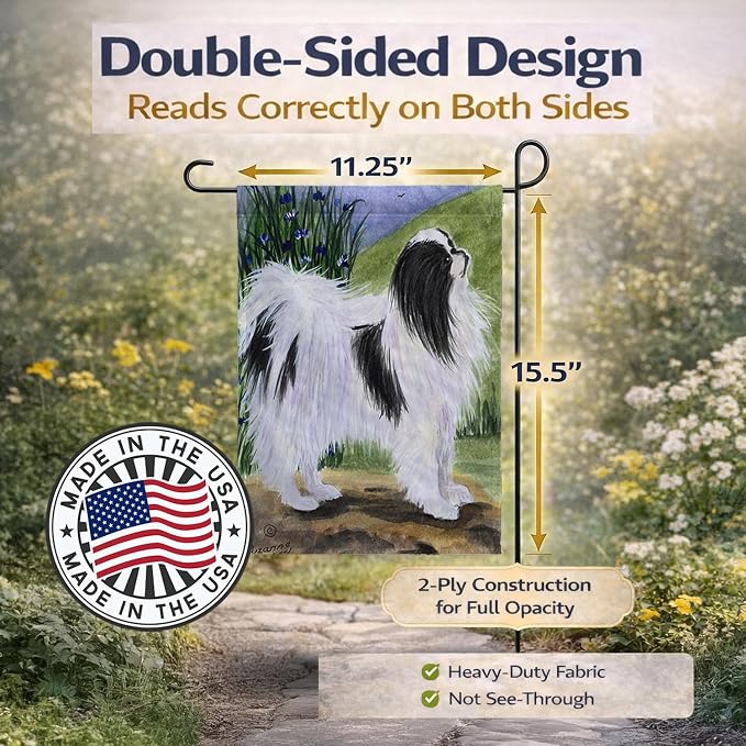 Caroline's Treasures SS8028GF Japanese Chin Garden Flag Mailbox Flag Decorative Yard Flag Banner Outside Patio Artwork Yard Flower Beds, Garden Size, Multicolor