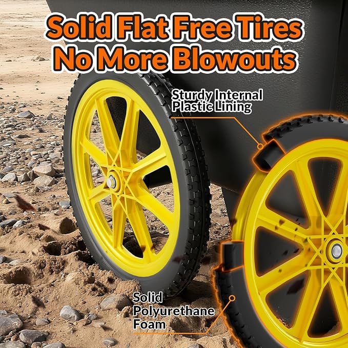RONPOW 20 Inch Flat Free Wheelbarrow Wheels Compatible with rubbermaid Wheelbarrows Cart Tires, 5/8" Bearings and 3/4" Bearings, Replacement Wheelbarrow Wheels Garden Yard Carts, 400Lbs, 2Pack Yellow