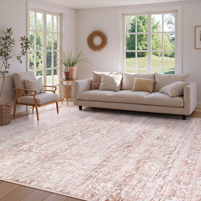 Lahome Pink Area Rugs 8x10,Floral Large Area Rugs for Girl Nursery Room | Washable Boho Living Room Rugs,Non-Slip Soft Bedroom Rug 8x10 Under Bed Rug for Dining Room Table Office Aube (Pink,8'X10')
