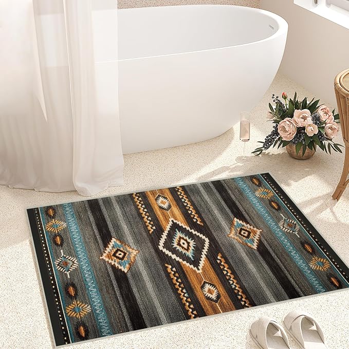 Southwest Area Rug for Living Room Abstract Geometric Diamond 2x3 Rug Modern Southwestern Aztec Tribal Rugs Non Slip Low Pile Machine Washable Boho Orange Grey Floor Carpet Indoor Bedroom Dining Room