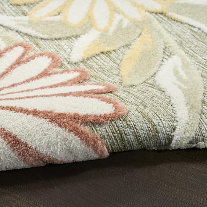 Nourison Home Aloha Sage Rose 9' x 12' Area Rug - Easy Clean, Non Shedding, Bed Room, Living Room, Dining Room, Kitchen (9' x 12')
