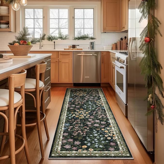 Machine Washable Rug Runners for Hallways: 2'6"x8' Kitchen Rugs Stain Resistant Non Slip Low Pile Soft Carpet Runner Rug for Bedroom Entryway Indoor Beside Laundry Room Farmhouse