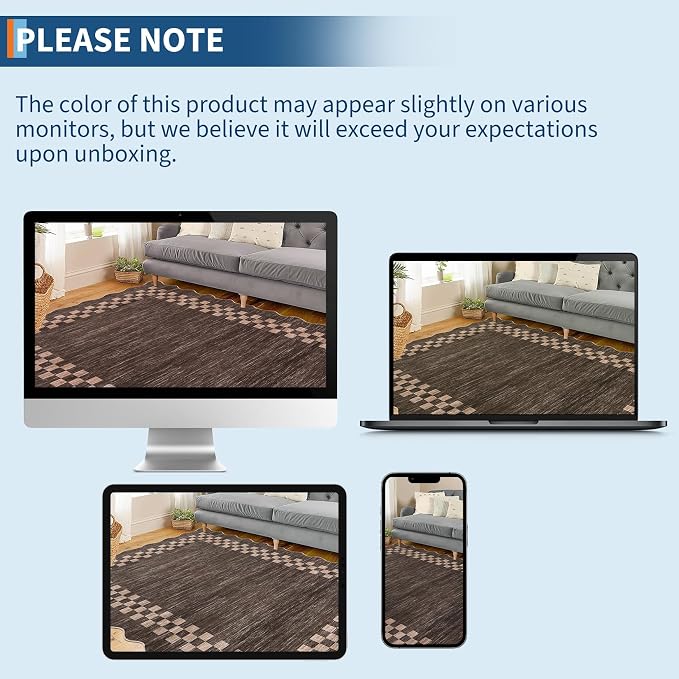 GarveeHome Scalloped Washable Rug 9x12 Area Rug for Living Room Bedroom | Modern Border Large Throw Carpet with Rubber Backing Stain Resistant Rugs for Dining Room Home Decor Office, Brown