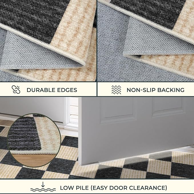 LIVEBOX 8x10 Area Rugs for Living Room, Checkered Non-Slip Washable Rugs, Farmhouse Neutral Classic Geometric Pattern Large Boys Area Rug for Bedroom, Carpet for Dining Room Office (Black,8'x10')