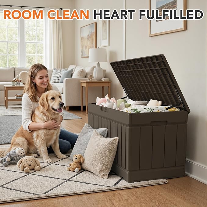 78 Gallon Deck Box Outdoor Indoor Waterproof Storage Box for Patio Furniture, Pool Accessories, Garden Tools, and Cushion Storage, Brown