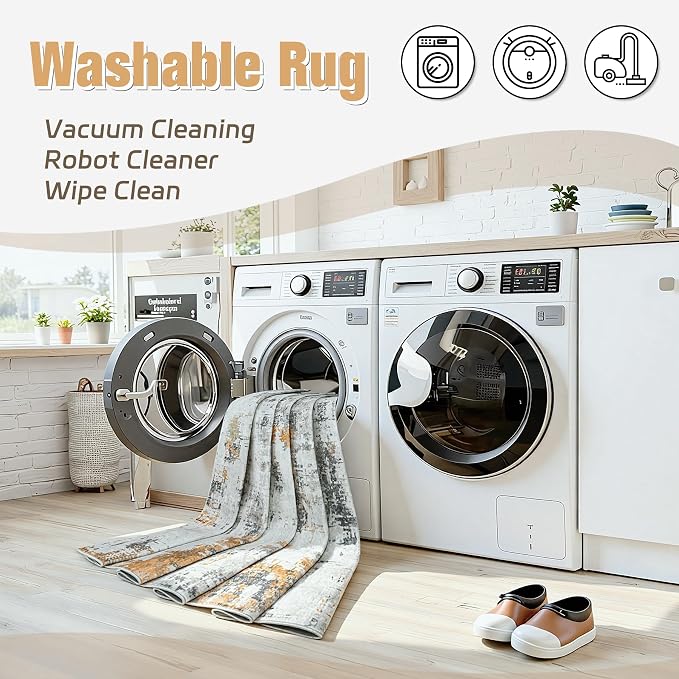 5x8 Area Rugs for Living Room: Washable Soft Grey Abstract Bedroom Carpet | Non-Slip TPE & Stain Resistant,0.25" Low-Pile,Kids Pet Friendly Modern Decor for Dining Room Farmhouse Office, Non-Shedding