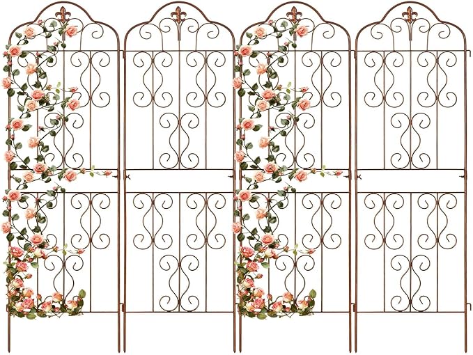 hogardeck 4 Packs 60 * 18 inch Metal Garden Trellis for Climbing Plants Outdoor,Heavy Duty,Gold Coating Rustproof Trellis for Rose, Vegetable, Flowers, Expandable,Perfect for Training Climbing Plants