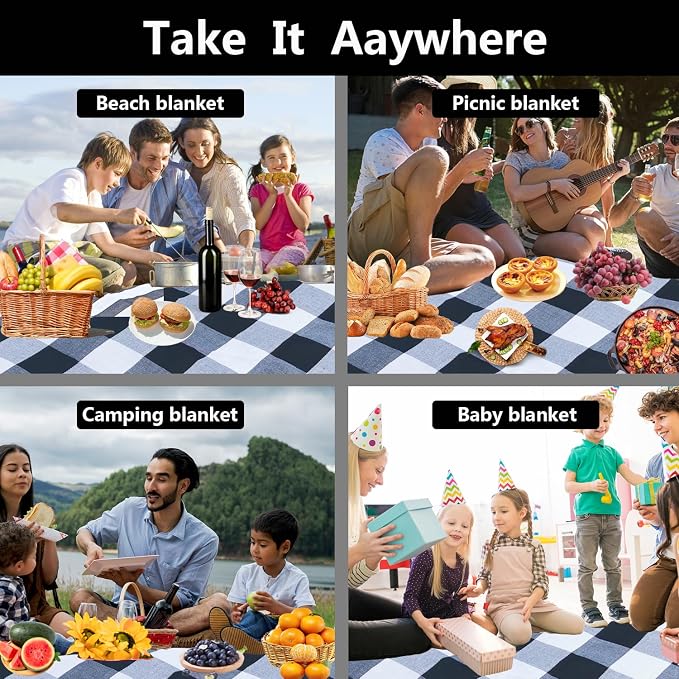 79”x79” Picnic Blanket Extra Large, Waterproof and Foldable Beach Blanket, 3-Layer Outdoor Blanket for 6 to 8 Adults, for Camping, Park, Beach, Grass, Indoors