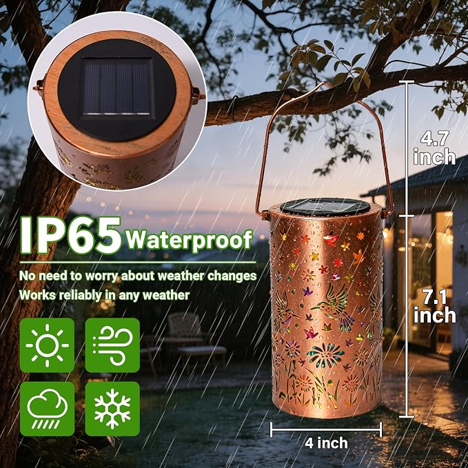 2 Pack Colorful Hanging Solar Lanterns Outdoor Waterproof [6 Hummingbirds], Metal Decorative Hummingbird Solar Lantern for Front Porch Yard Table Path Garden Decor, Ideal Gifts for Mom Wife Grandma