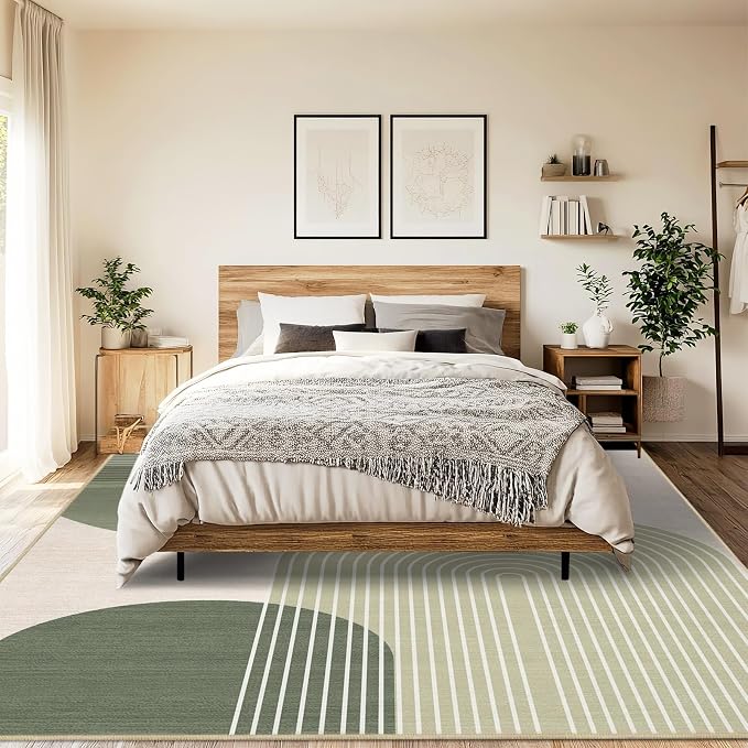 9x12 Large Area Rug for Living Room Boho Rug Bohemian Rugs Machine Washable Modern Geometric Rug Non Slip Printed Low Pile Indoor Floor Carpet for Dining Room Bedroom Office,Green