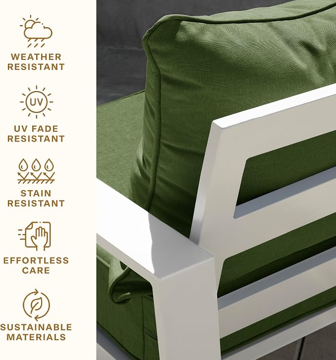 Honeycomb Outdoor Heritage Deep Seat, 24 x 23, Cabana Stripe Green & Cream Chair Cushion with Removable Cover, for Patio Furniture