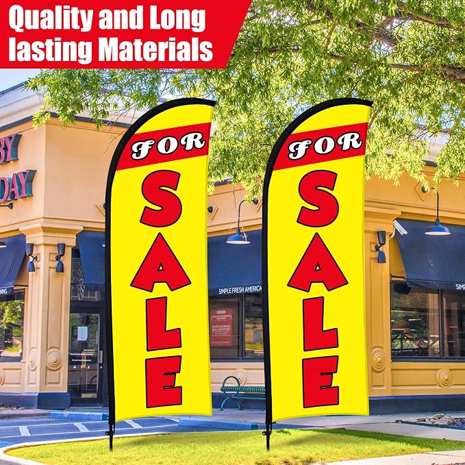 Buryeah 2 Set Sale Feather Flags Huge Sale Banner Flag Themed Flag with Pole Kit for Retail Store Outside Garden Business Advertising(Yellow,11 x 7.9 FT)