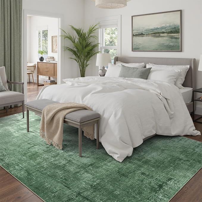 DCX Washable Abstract Area Rug 9x12, Non Slip Low Pile Rug, Green | Easy to clean, non-shedding, soft, kid & pet friendly, with a non-slip rubber backing for living rooms, bedrooms, and offices