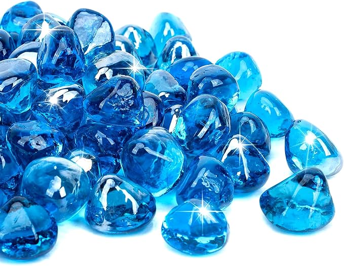 Onlyfire 10 lbs Fire Glass Diamonds 1 Inch, Reflective Fire Pit Glass Rocks for Propane & Natural Gas Fireplace, High Luster Multi-Faceted Stones, Caribbean Blue (Multicolor & Blends Available)