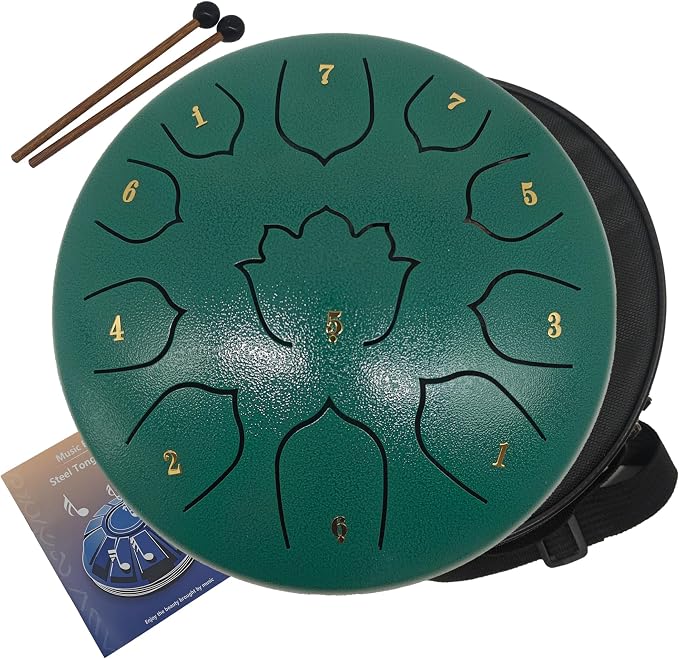 Rain Drum for Outside Garden, 8-Inch Steel Tongue Drum with 11 Notes, Percussion Instrument, Includes Packing Bag, Music Book, and Mallets, Ideal for Meditation, Yoga, and Relaxation
