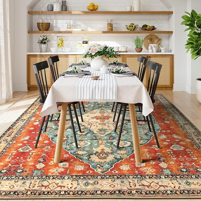 Lahome Felice Boho Tribal Square 6x6 Area Rug, Washable Rugs for Bedroom Aesthetic Soft Living Room Rugs, Oriental Non Slip Non-Shedding Indoor Accent Floor Carpet for Nursery Home Office