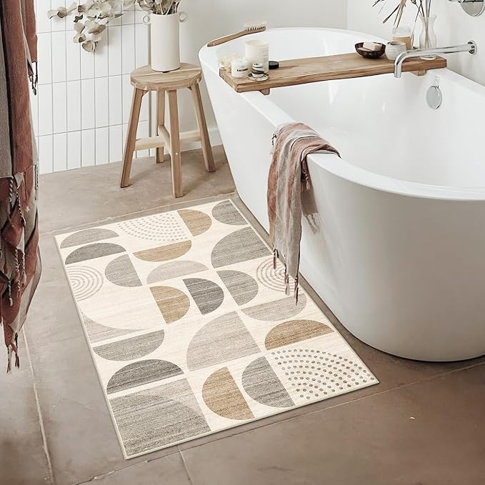 Boho Small Rug Washable,2x3 Area Rugs Non Slip Modern Abstract | Machine Washable Throw Carpet for Entryway Bathroom Entry Entrance Bedroom Kitchen Soft Low Pile Floor Indoor Neutral Beige