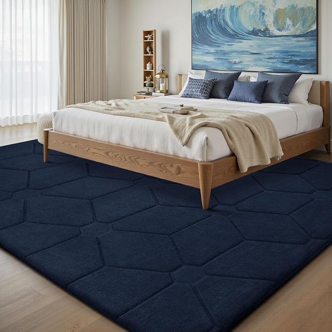 Sour Lemon 8x10 Area Rugs for Living Room Bedroom, Large Carpet Blue Rug | Washable, Geometric Alfombra Para Salas Modernas, Non Slip Big Soft Thick Fluffy Plush, Memory foam Rug for Kids Playroom