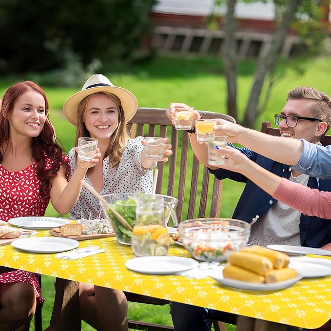 misaya Rectangle Vinyl Table Cloth, Elastic Fitted Tablecloth with Flannel Backing, Waterproof Plastic Table Cover Fits 5 Foot Folding Tables for Picnic, Camping and Outdoor (Yellow, 30" x 60")