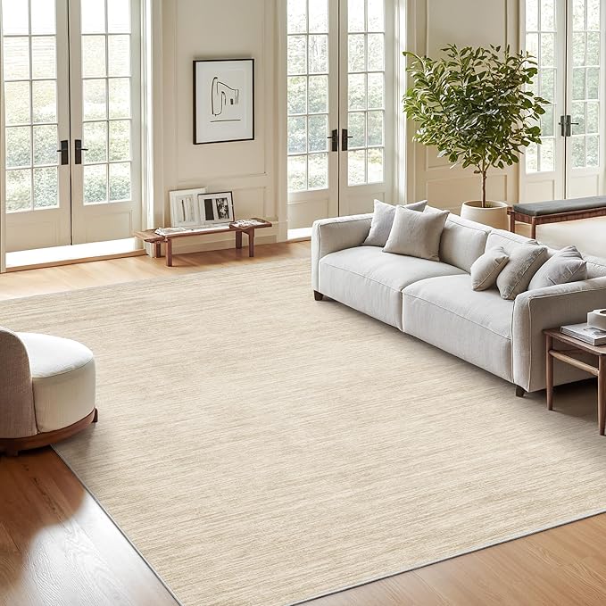 Valenrug Washable Rugs 5x7, Non Slip Large Area Rugs for Living Room, Beige | Soft Low Pile, Thin & Lighweight Carpet, Folable Stain Resistant Modern Indoor Floor Mat for Bedroom, Dining Room, Home Decor