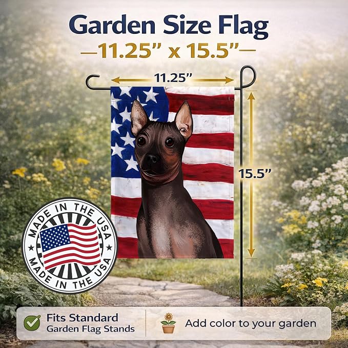 Caroline's Treasures CK6400GF American Hairless Terrier American Flag Garden Flag Mailbox Flag Decorative Yard Flag Banner Outside Patio Artwork Yard Flower Beds, Garden Size, Multicolor