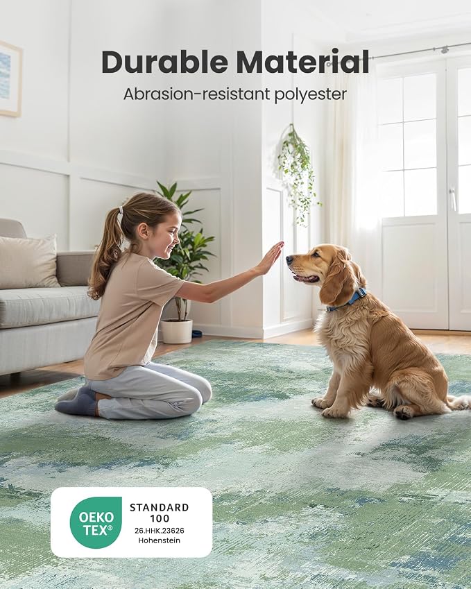 Runner Rugs for Hallway 2'6"x10', Modern Abstract Machine Washable Runners for Kitchen Entryway Bathroom Bedroom Laundry RoomLow Pile Lightweight Thin Non Slip Runner Rug, Green