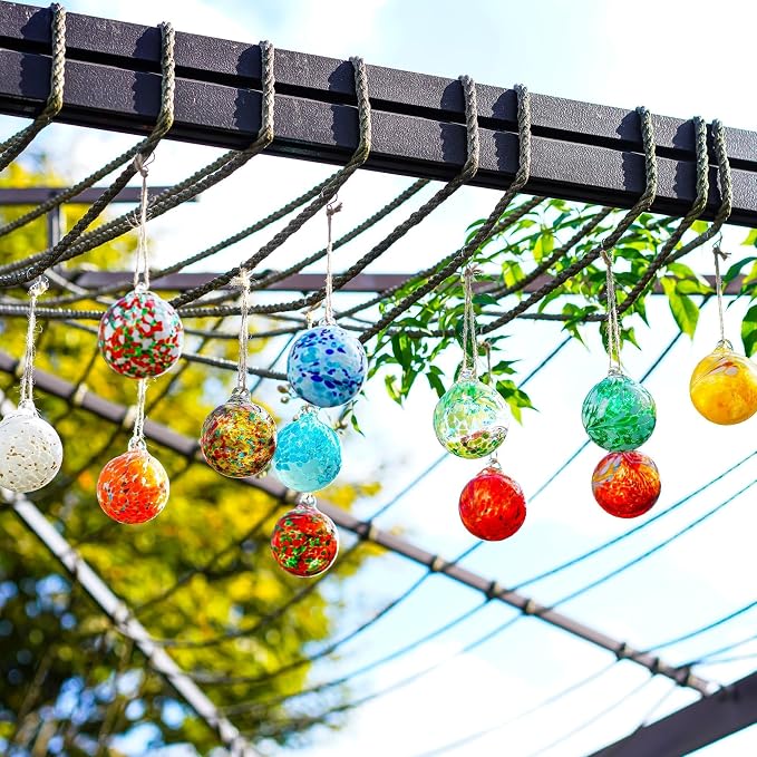12Pcs Hand Blown Glass Ball Ornaments Hanging Gazing Balls Witches Balls