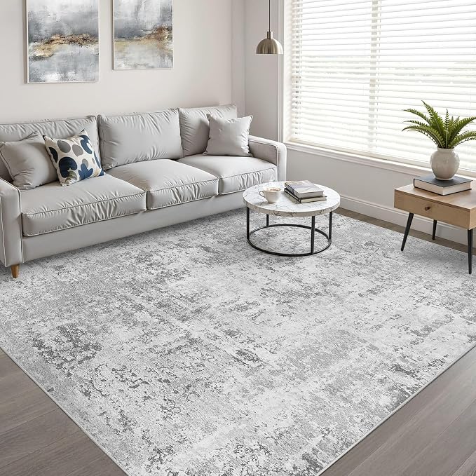 LOONGRUG 8x10 Area Rugs Washable Neutral Modern Living Room Rug Light Gray | Abstract Soft Stain Resistant Indoor Non-Slip Carpet for Bedroom Nursery Kids Office Playroom Dining Room