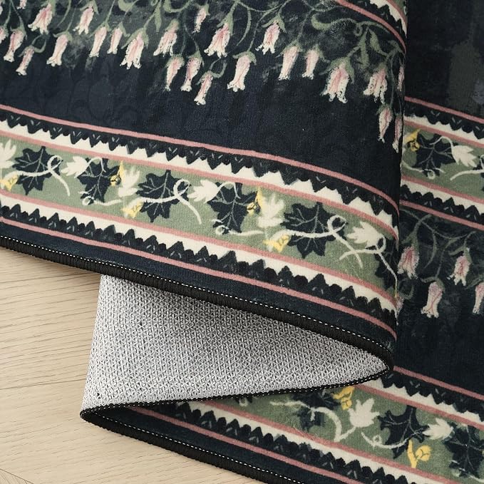 Rugcomf 5x7 Area Rugs Impressionist-Style Vintage Washable Area Rug Non Slip Low Pile Large Rugs for Living Room Bedroom Farmhouse Dining Room Kids Playroom, Green