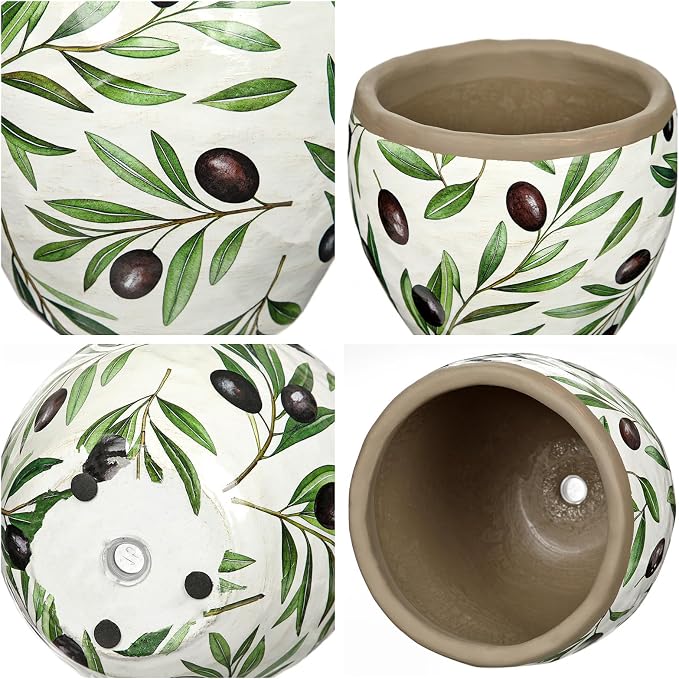 DILATATA 6 Inches Ceramic Pots for Indoor Plants Small Round Plant Pot with Drainage Hole Olive Rustic Flower Pot for Succulents Herbs Cactus Indoor Outdoor Home Garden Decor