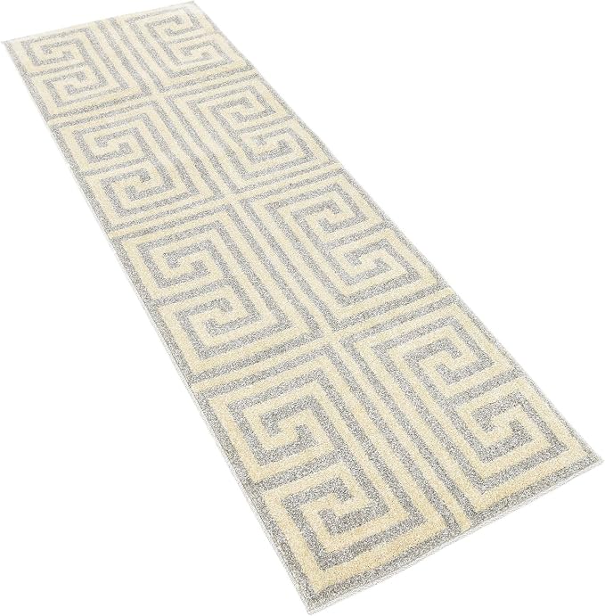 Unique Loom Athens Collection Classic Geometric Modern Border Design Area Rug (2' 0 x 6' 0 Runner, Gray/ Beige)