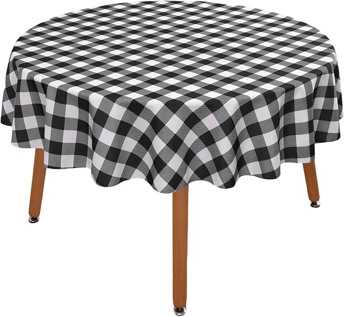Waterproof Plaid Tablecloth Fabric - Round 90 Inch Classic Gingham Checker Table Cloth for Indoor/Outdoor Use - Buffalo Table Cover for Picnics, BBQs, and Parties