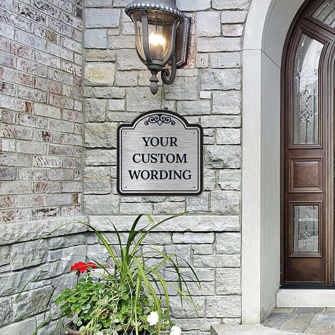 Custom Decorative Sign, Personalized Metal Sign for Business, Driveway, Home, Airbnb, Office Door Plaque, Brushed Nickel Sign, 18x18 Inches, ACM, Fade Resistant, Made in USA by Sigo Signs