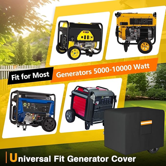 EVRBUL Generator Cover, 32’’L x 24’’W x 24’’H Heavy Duty Waterproof 420D All-Weather Generator Cover with Storage Pocket Compatible with Most Generators 5000-10000 Watt (Black)