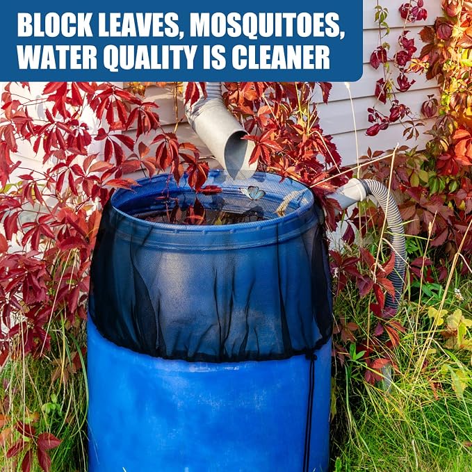 10 Pcs Mesh Cover for Rain Barrels to Collect Rainwater from Gutter Rain Barrel Stand with Drawstring Water Collection Bucket Netting Screen to Keep Leaves and Debris Out for Outdoor Garden 37.4 Inch