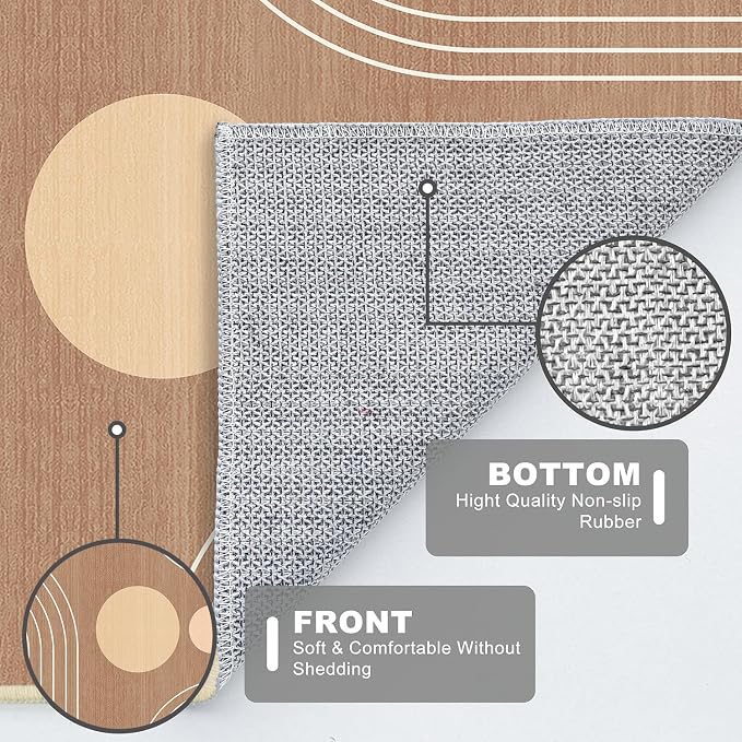 Boho Runner Rug 2x6 Modern Geometric Abstract Rug for Hallway Kitchen Bedroom Brown Mid Century Modern Runner Machine Washable Non-Slip Printed Low-Pile Long Floor Carpet for Bathroom Laundry Brown