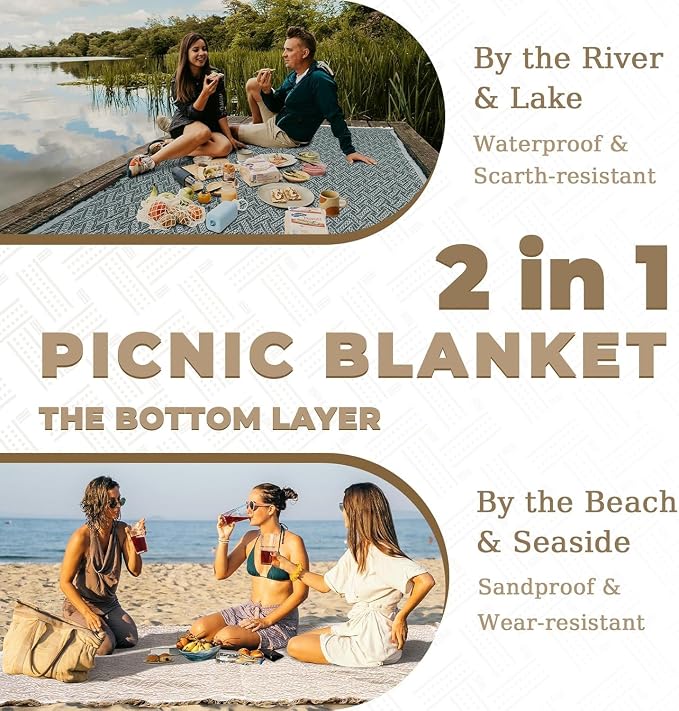 2 In 1 Extra Large Picnic Blanket Beach Mat Rug Registry Wedding Search by Name Registry Must Have Items Newlyweds Newly Wed Married Couple Gifts Bridal Husband Wife Men Women Mr Mrs Anniversary