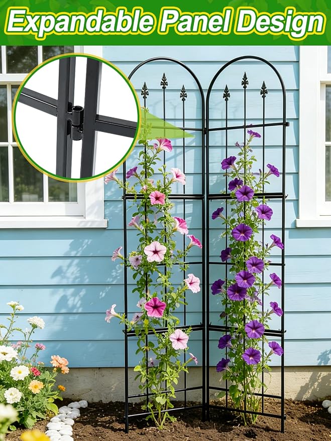 2 Pack Garden Trellis for Climbing Plants Outdoor - 16'' W x 71" H Large Rustproof Metal Plant Support Trellis, Decorative Panels for Climbing Rose, Clematis and Trumpet Vine