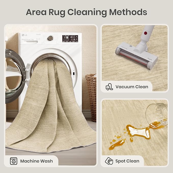 Valenrug Washable Rugs 5x7, Non Slip Large Area Rugs for Living Room, Brown | Soft Low Pile, Thin & Lighweight Carpet, Folable Stain Resistant Modern Indoor Floor Mat for Bedroom, Dining Room, Home Decor