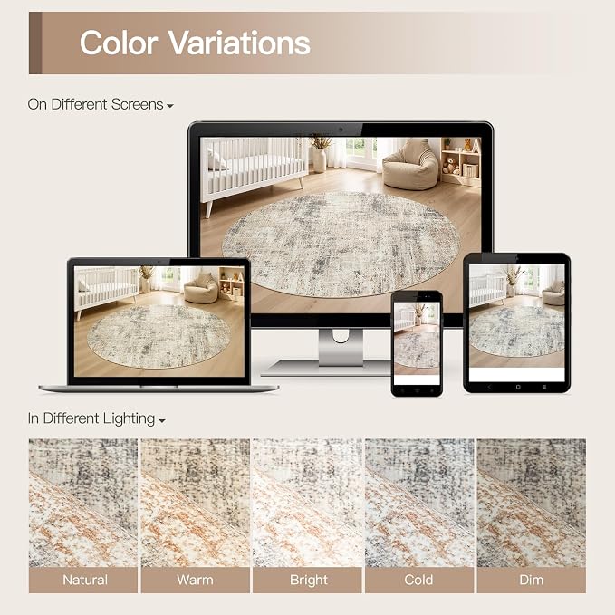4ft Area Rug for Living Room, Abstract Washable Non-Slip Large Rugs, Gold | Soft Neutral Carpet for Bedroom, Dining Room, Home Office Nursery Indoor, Stain Resistant, Low Pile, Foldable Modern Rug