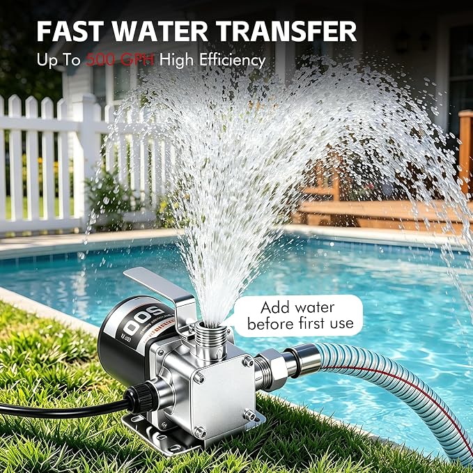 FMCNMech Portable Water Transfer Pump, 110V Electric Utility Pump with 500 GPH High Flow, for Pool Drain, Basement Water Removal, Garden, Rain Barrel (Water pump without switch)