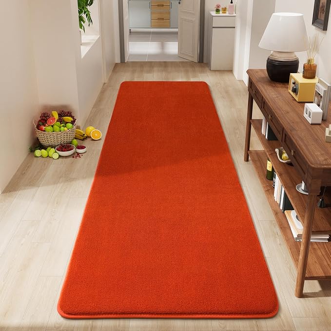 Amearea Modern Soft Hallway Runner Rug, 2x6 Feet Orange Washable Runner Rug | Fluffy Bedroom Bedside Rugs, Indoor Non Slip Memory Foam Rug Carpet for Hallway Entrance Kitchen Living Room Decor