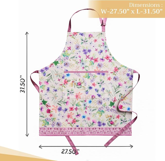 Maison d' Hermine Aprons for women with Pocket 100% Cotton (27.50"x31.50") | Adjustable Neck Strap & long ties Apron Men Chef Wedding Cooking Gardening Server Maid