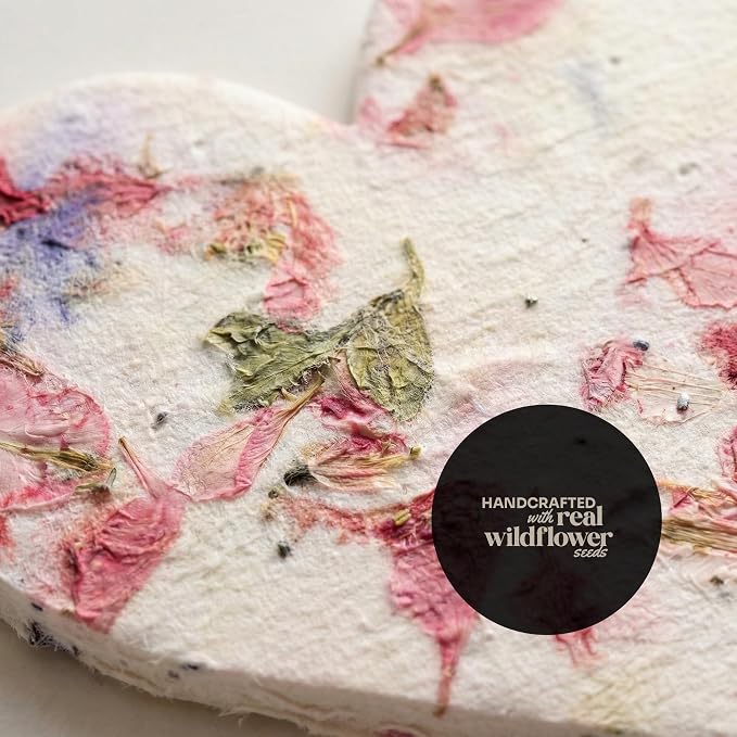 Pink Heart Gift Tags with Wildflower Seeds - 48pcs Writable Gift Wrap Tags for Baby Showers, Mother's Day Present, Party Favors, DIY Crafts, & Earth Day Decorations