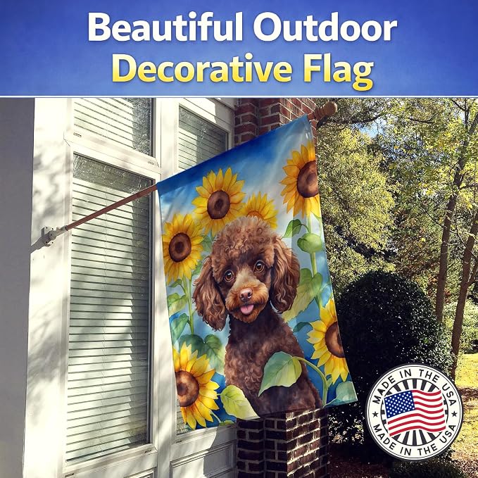 Caroline's Treasures DAC6139CHF Chocolate Poodle in Sunflowers House Flag Large Porch Sleeve Pole Decorative Outside Yard Banner Artwork Wall Hanging, Polyester, House Size, Multicolor