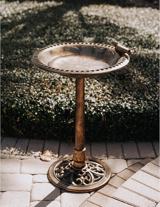 BACKYARD EXPRESSIONS PATIO · HOME · GARDEN 912449-WB Outdoor Garden Bird Bath- Bronze- Weather Resistant Polyresin-30 Inch-Backyard Expressions