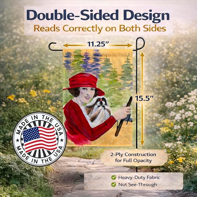 Caroline's Treasures SS8539GF Lady driving with her Shih Tzu Garden Flag Mailbox Flag Decorative Yard Flag Banner Outside Patio Artwork Yard Flower Beds, Garden Size, Multicolor