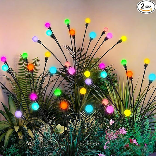 Solar Garden Lights Swaying, 20 LED Firefly Lights Outdoor Waterproof, Garden Decor Solar Lights Outdoor for Yard Porch Patio (2 Pack Multi-Colored)